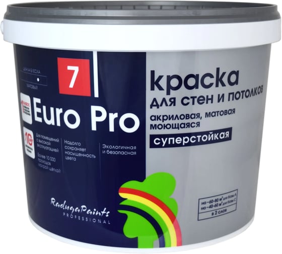 Изображение товара Краска для стен и потолков Радуга Euro Pro матовая моющаяся белая 0,9 л euro_pro_0,9
