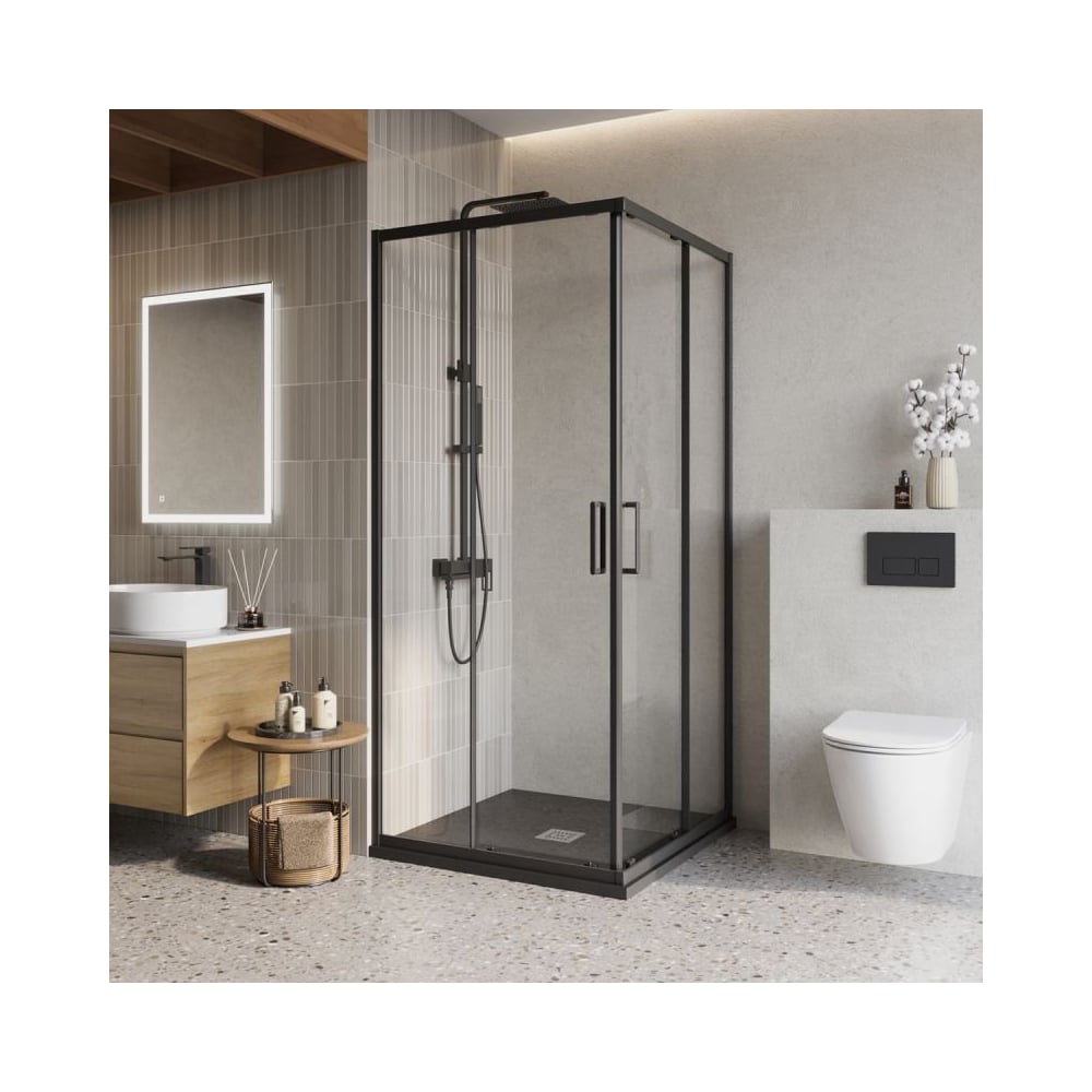 Изображение товара Душевой уголок BelBagno LUCE-A-2-90-C-NERO с раздвижными стеклянными шторками