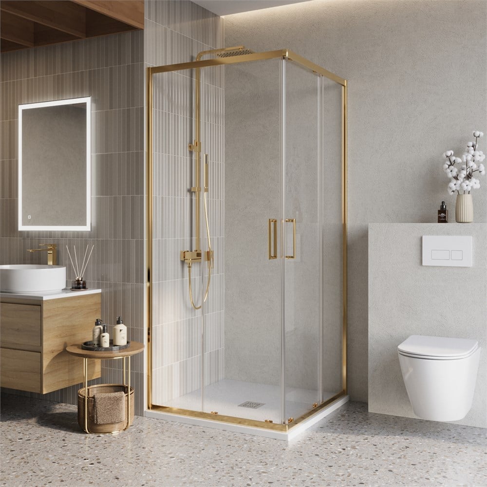 Изображение товара Душевой уголок BelBagno LUCE-A-2-80-C-ORO с раздвижной системой и золотым профилем Изображение товара Душевой уголок BelBagno LUCE-A-2-80-C-ORO с раздвижной системой и золотым профилем