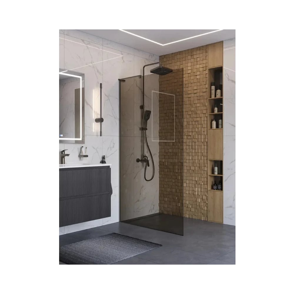 Изображение товара Душевая перегородка BelBagno UNO-L-1-TB-90-BR-GM с тонированным стеклом