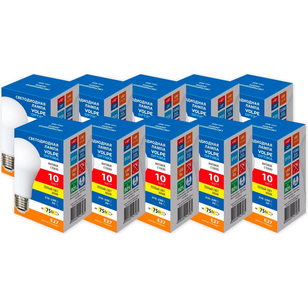 Изображение товара Светодиодная лампа Volpe LED-A60-10W/3000K/E27/FR