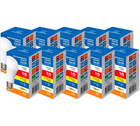 Изображение товара Светодиодная лампа Volpe LED-A60-10W/3000K/E27/FR/SLS набор из 10штук UL-00013827