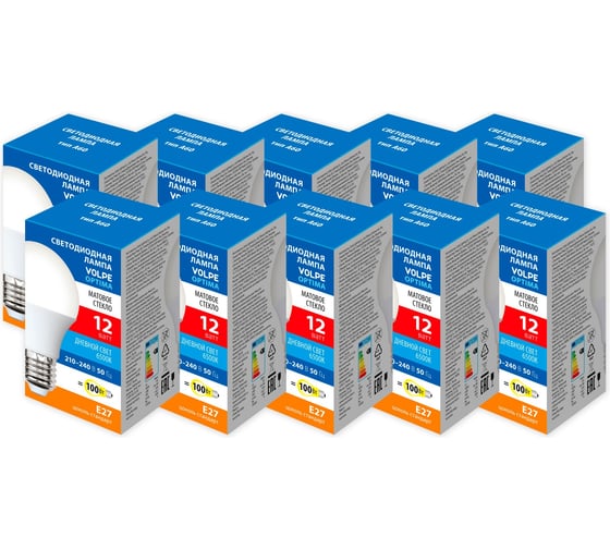 Изображение товара Светодиодная лампа Volpe LED-A60-12W/6500K/E27/FR/SLS набор из 10штук UL-00013831