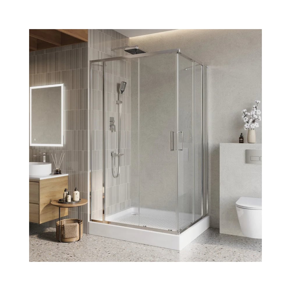 Изображение товара Душевой уголок BelBagno LUCE-AH-22 с регулируемой шириной и стеклянными раздвижными шторами