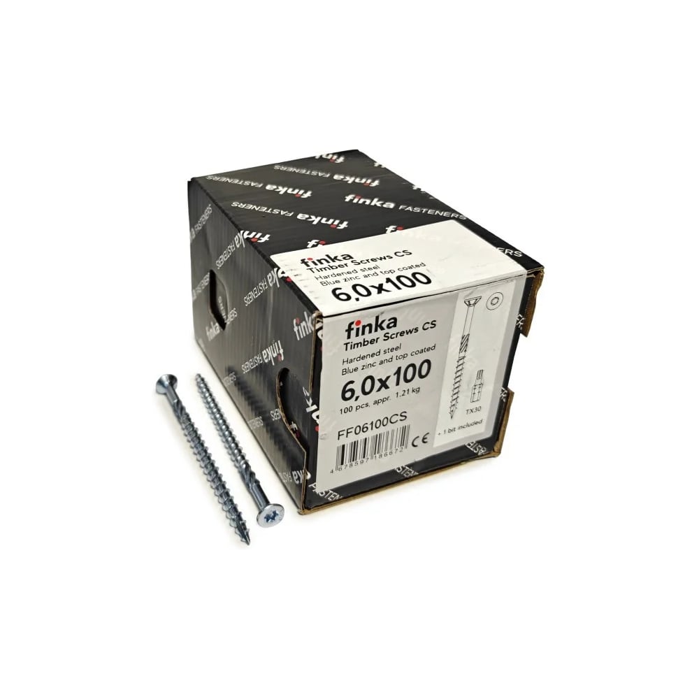 Изображение товара Шурупы конструкционные Finka Timber Screws CS 6,0x100 TX30 (Голубой цинк, потай, 100шт) FF06100CS