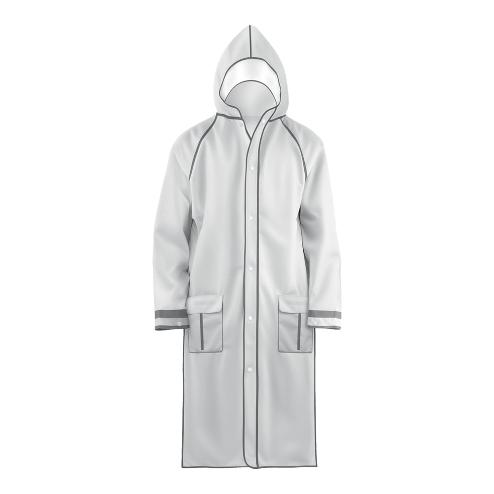 Изображение товара Дождевик-плащ прочный из EVA белый со светоотражающими кантом и полосами на кнопках с прозрачным капюшоном и карманами Nadzor 130 мкм 147344 Изображение товара Дождевик-плащ прочный из EVA белый со светоотражающими кантом и полосами на кнопках с прозрачным капюшоном и карманами Nadzor 130 мкм 147344