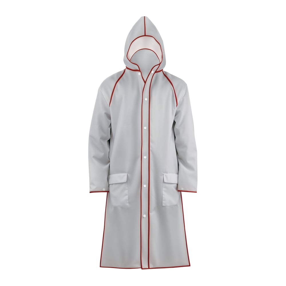 Изображение товара Дождевик-плащ прочный из EVA белый с красным кантом на кнопках с прозрачным капюшоном и карманами Nadzor 130 мкм 147343 Изображение товара Дождевик-плащ прочный из EVA белый с красным кантом на кнопках с прозрачным капюшоном и карманами Nadzor 130 мкм 147343
