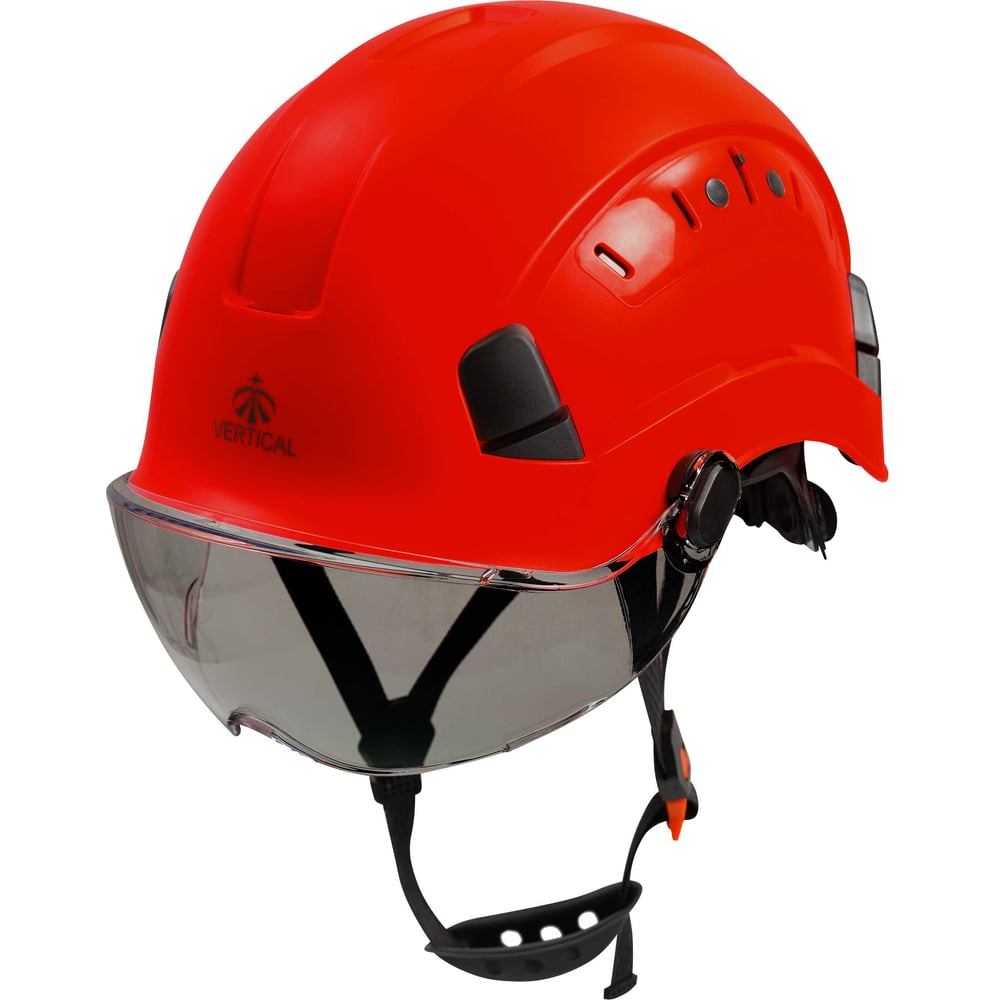 Изображение товара Комплект: каска защитная и затемнённый визор красный для промышленной безопасности Vertical Zenon 00-00001434