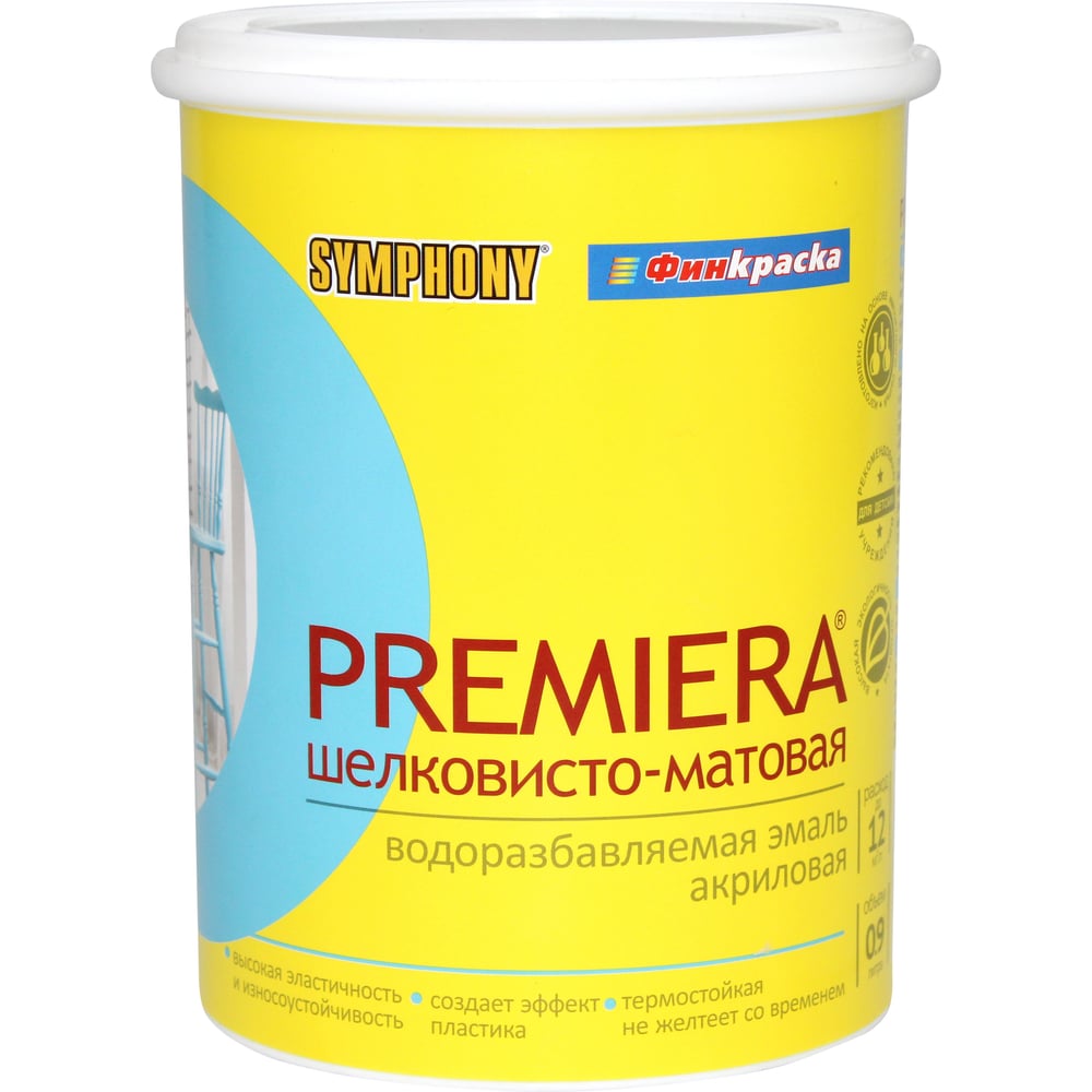 Изображение товара Краска SYMPHONY в/э, премьера А шелк/матов., 1/0.9л пласт., oсновной 00-01100418