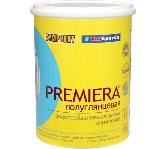 Изображение товара Краска SYMPHONY в/э, премьера А п/гл, 1/0.9л пласт., oсновной 00-01100424