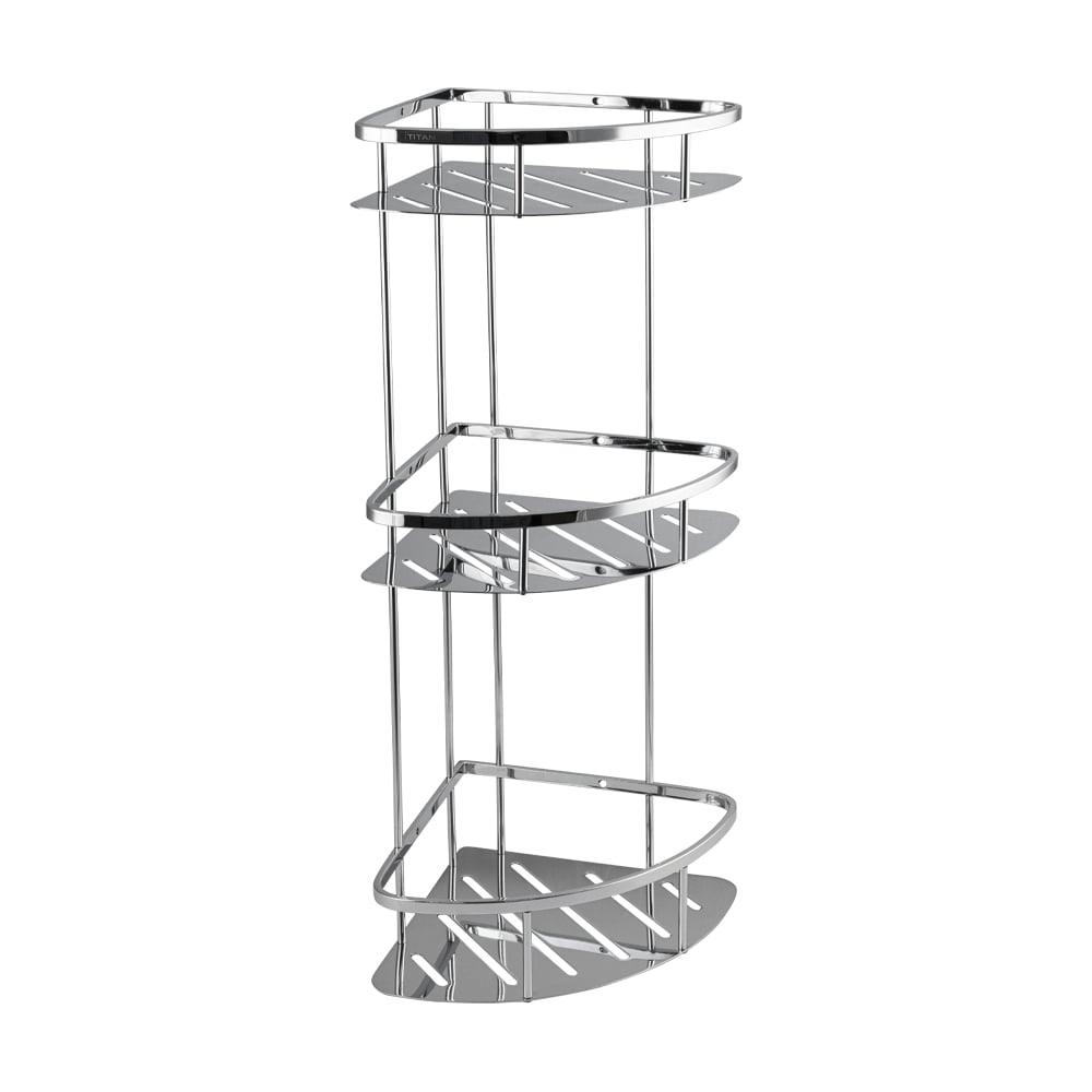 Изображение товара Полочка угловая овальная с литым дном тройная, серия ТИТАН, цвет ХРОМ. GFmark 77355