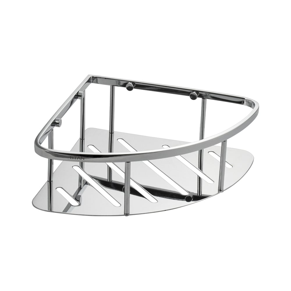 Изображение товара Полочка угловая овальная GFmark с литым дном, одинарная, серия ТИТАН, цвет ХРОМ. 77350