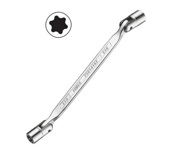 Изображение товара Ключ торцевой двухсторонний FORCE поворотный с 6-лучевой звездой.STAR E22XE24 (колокольчик) 7562224F