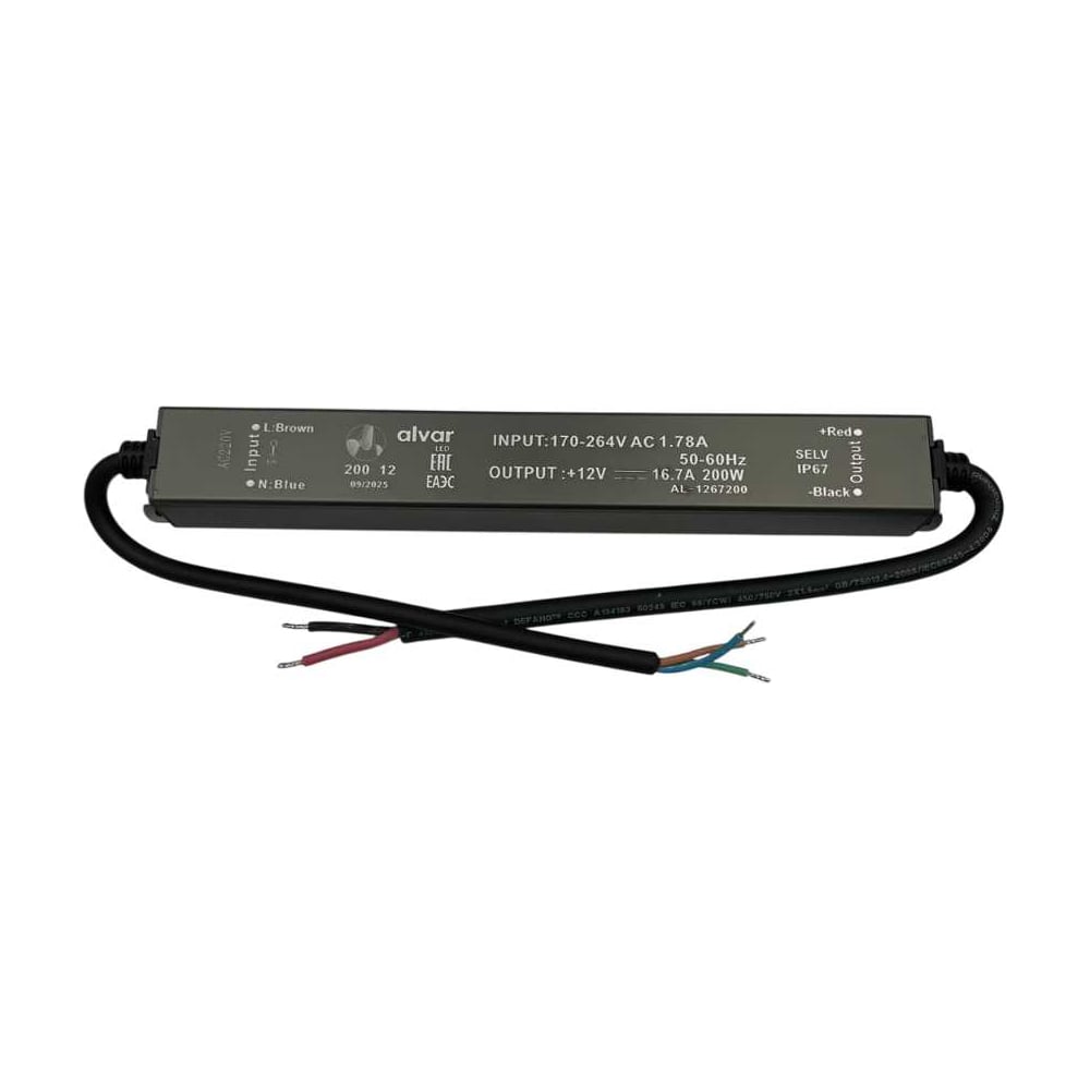 Изображение товара Блок питания Alvar 12В 200Вт IP67, герметичный, сверхтонкий AL-1267200