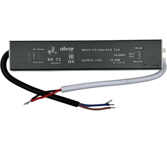 Изображение товара Блок питания Alvar 12В 60Вт IP67, герметичный AL-126760