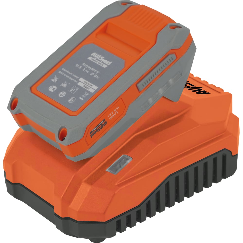 Изображение товара Набор аккумулятор и устройство зарядное AV Steel 18 В, 2 Ач, 4А AV-967114