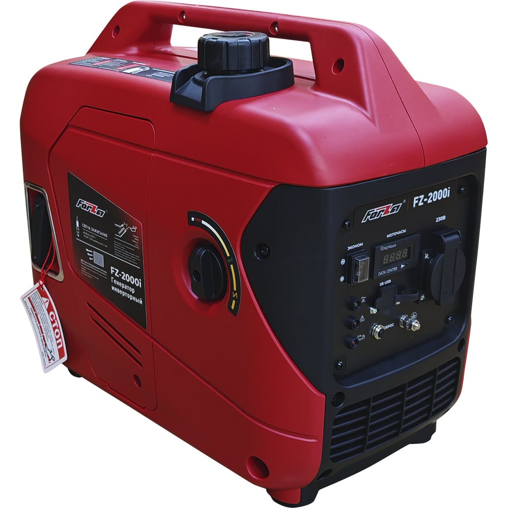 Изображение товара Генератор инверторный FORZA FZ2000i 2,0кВт, 230В, Двигатель 4х тактный, SH80C, Бензин, Ёмкость бака: 2.5л, Ёмкость картера: 0,35л, Ручной стартер, Время работы: 3ч, 63Дб, Вес: 16кг FZ09.04.00.003