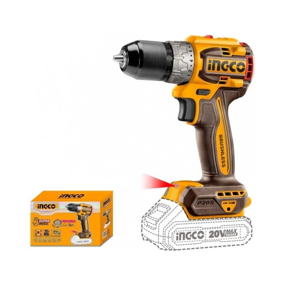 Изображение товара Аккумуляторный шуруповерт INGCO INDUSTRIAL 20В 60 Нм с подсветкой