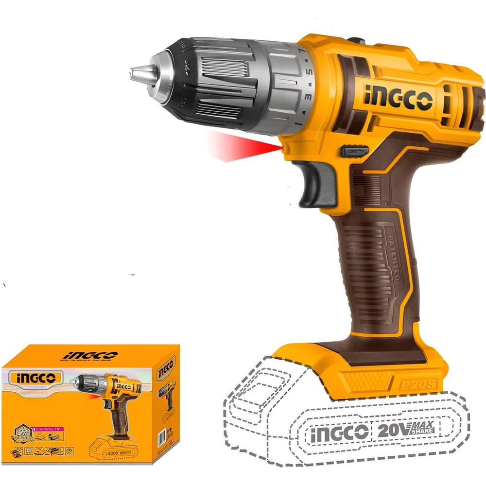Изображение товара Аккумуляторный шуруповерт INGCO Li-ion 20В (5) INDUSTRIAL,, шт CDLI200515