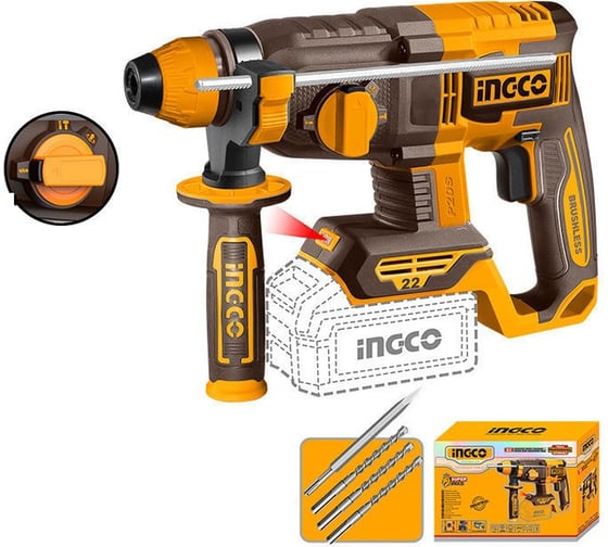 Изображение товара Аккумуляторный перфоратор INGCO 20В 2 Дж, б/щ (4) INDUSTRIAL CRHLI21228