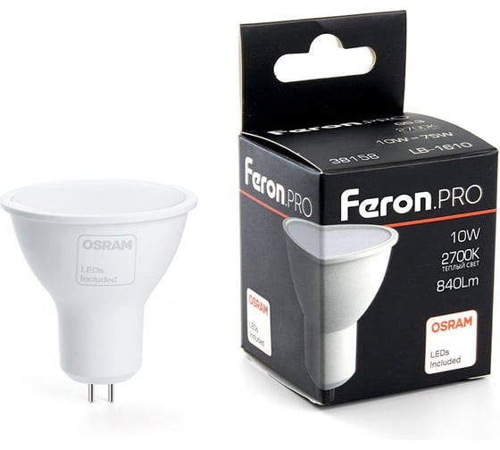 Изображение товара Светодиодная лампа FERON PRO LB-1610 MR16 G5.3 10W 2700K 38158