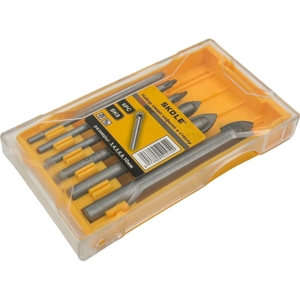 Изображение товара Сверла по стеклу и керамике SKOLE ST2-6PC с цилиндрическим хвостовиком