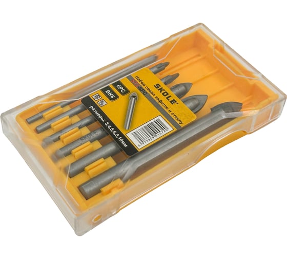 Изображение товара Сверло по стеклу и керамике SKOLE (ST2) с цилиндр. хвостовиком (3,4,5,6,8,10мм) набор 6шт/упаковка ST2-6PC