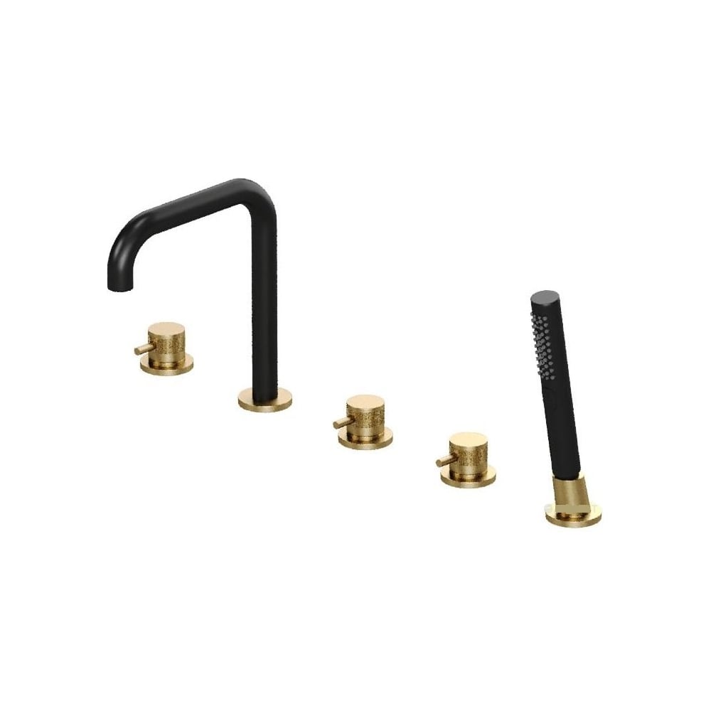 Изображение товара ALLEN BRAU Priority: смеситель на борт ванны, излив+душ, черно-золото, 5.31007-GB31