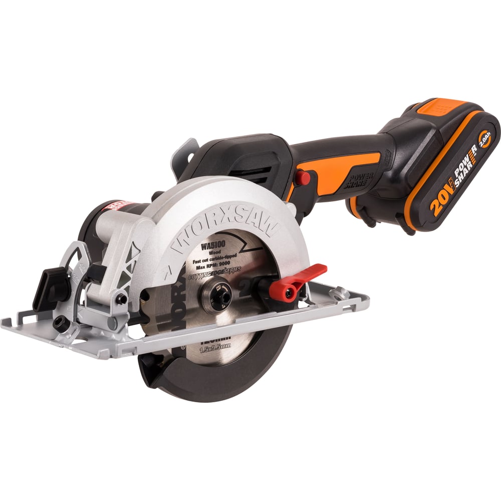 Изображение товара Циркулярная мини-пила аккумуляторная бесщеточная WORX, 20 В, 120 мм, 2 А·ч x 1, ЗУ 2 А WX531