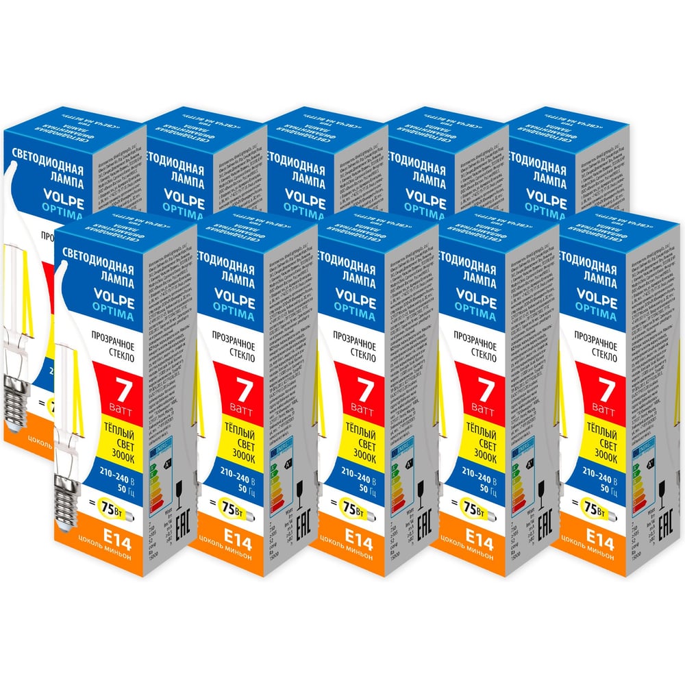Изображение товара Светодиодная лампа Volpe Optima 7W 3000K E14 CL свеча на ветру