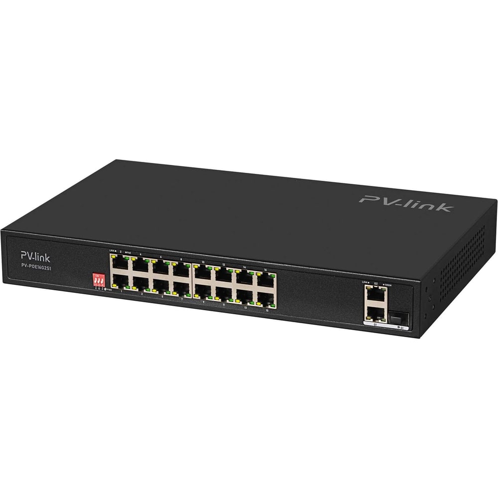 Изображение товара PoE коммутатор PV-link PV-POE16G2S1, 16xPoE, 1xUplink, 1xCombo, 250 м, Watchdog, для систем видеонаблюдения, IP-камер, Wi-Fi точек доступа 2119