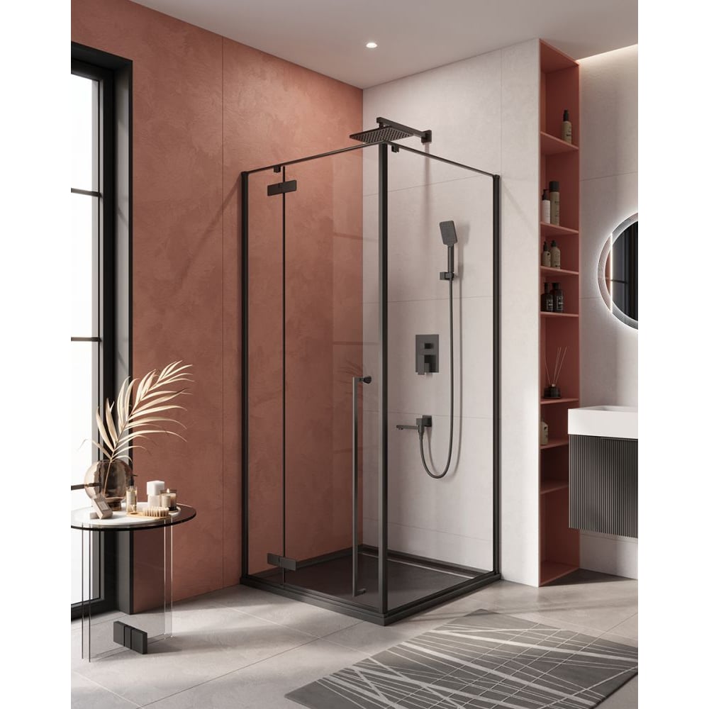 Изображение товара Душевой уголок Cezares LINER-A-1-90-C-NERO-L с распашными дверями и стеклом 6 мм