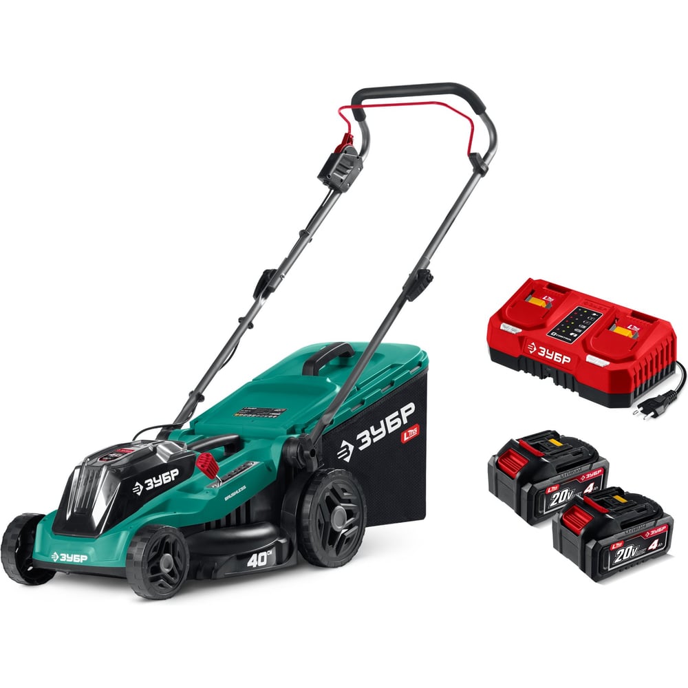 Изображение товара Газонокосилка аккумуляторная бесщеточная ЗУБР 40 В (2×20 В), 400 мм, 2 АКБ LMS 4 А·ч ГКЛ-4040-42