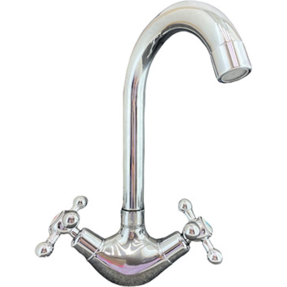 Изображение товара Смеситель для кухни двухвентильный GRIALE из латуни, крепление на гайке,цвет глянцевый хром. DK-4219-746