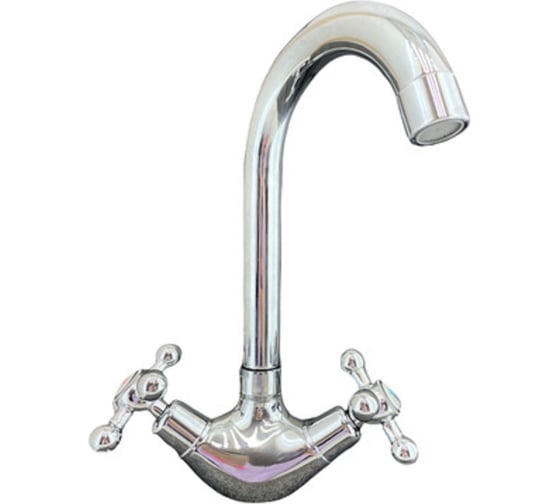 Изображение товара Смеситель для кухни двухвентильный GRIALE из латуни, крепление на гайке,цвет глянцевый хром. DK-4219-746