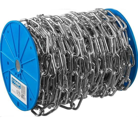 Изображение товара Длиннозвенная цепь Зубр DIN 763, оцинкованная сталь, d=8мм, L=18м 4-304030-08