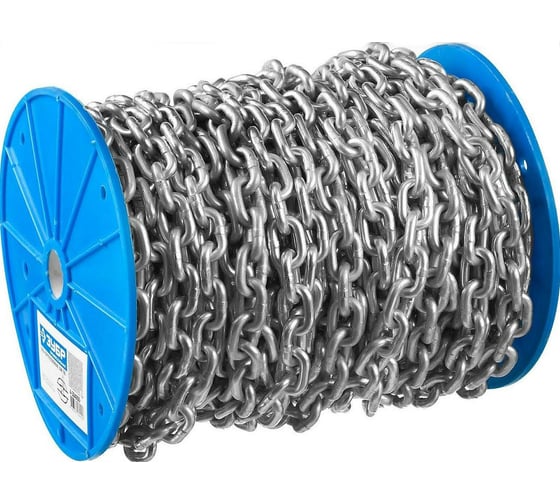 Изображение товара Короткозвенная цепь Зубр DIN 766 оцинкованная сталь, d=5мм, L=45м 4-304050-05