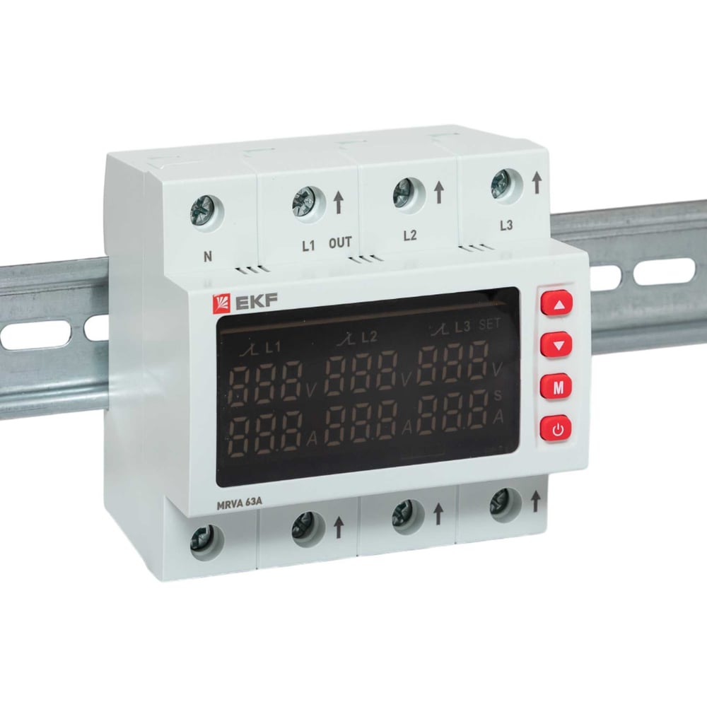 Изображение товара Трехфазное реле напряжения и тока EKF MRVA с дисплеем, 63A MRVA-3-63A-v2