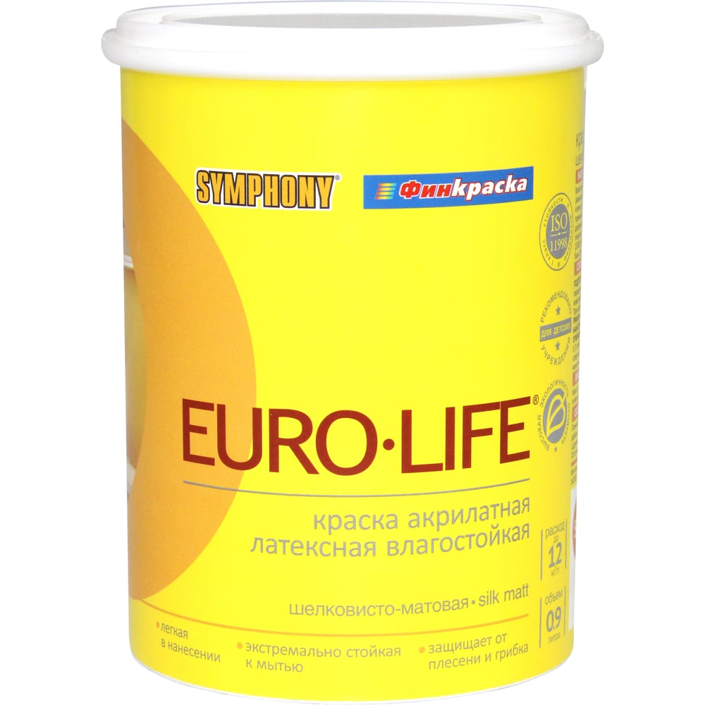 Изображение товара Краска SYMPHONY в/э, евро-лайф шелк/мат. А пласт., 1/0.9л пласт., oсновной 00-01100263