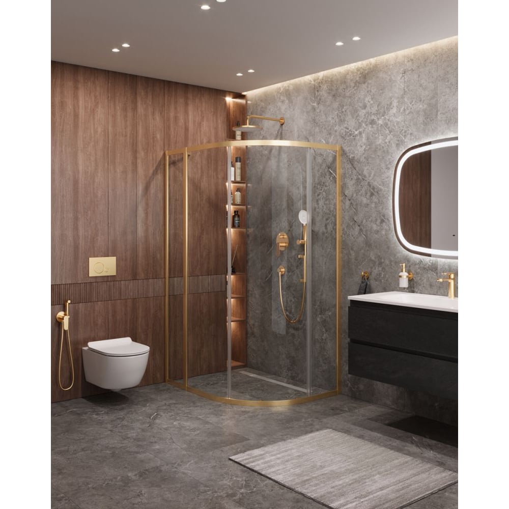 Изображение товара Душевой уголок Cezares MOLVENO-RH-1 с раздвижным стеклом и золотым профилем