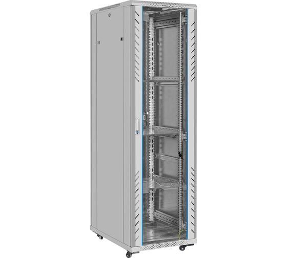 Изображение товара Шкаф телекоммуникационный ExeGate 19 напольный 42U EC-FS-42U.600.800.G.V.GREY 19”, 42U, 600x800x2054mm ШхГхВ , передняя дверь закаленное стекло 300276
