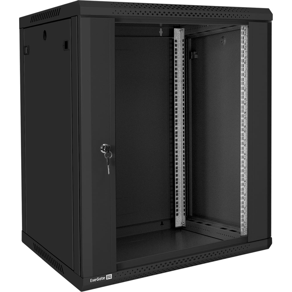 Изображение товара Шкаф телекоммуникационный ExeGate 19 настенный 15U EC-WM-15U.600.G.BLACK 19”, 15U, 600x600x769mm ШхГхВ, передняя дверь закаленное стекло, съемные боковые панели 300266