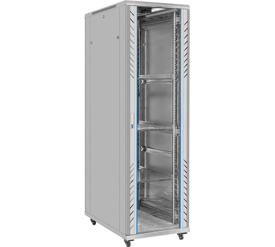 Изображение товара Шкаф телекоммуникационный ExeGate 19 напольный 42U EC-FS-42U.600.1000.G.V.GREY 19”, 42U, 600x1000x2054mm ШхГхВ , передняя дверь закаленное стекло 300280
