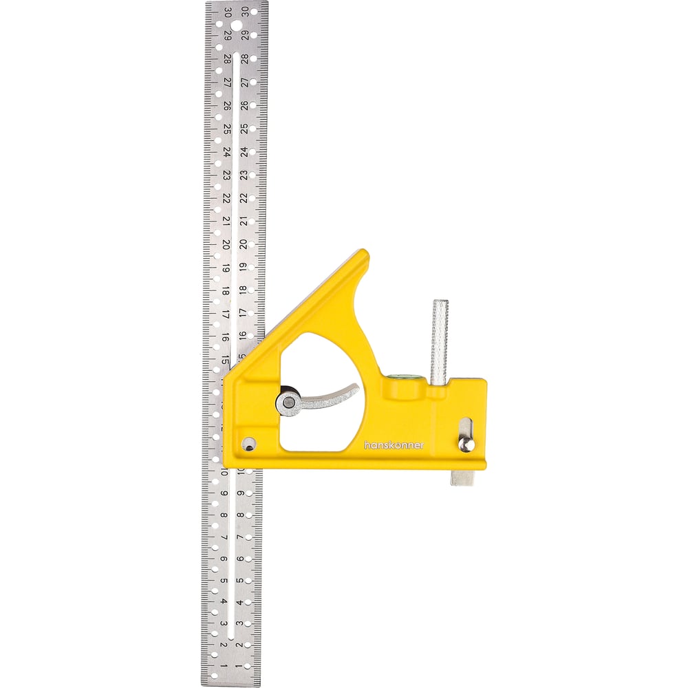 Изображение товара Угольник Hanskonner 300 мм, уровень, выдвижной упор, чертилка HK2020-12-300