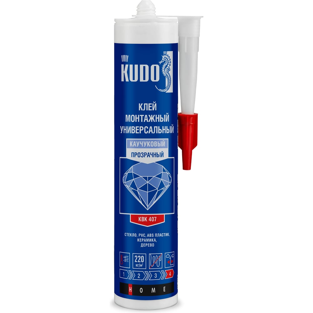 Изображение товара Клей монтажный KUDO HOME каучуковый универсальный прозрачный 280 мл KBK-407