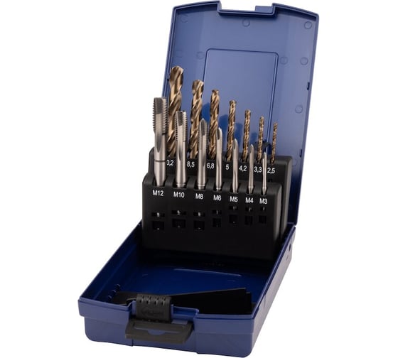 Изображение товара Набор метчиков NORGAU маш. HSSE М3-М12 Form B + сверла 14 пред. 013930010