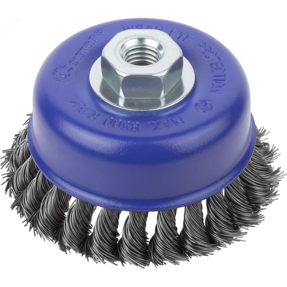 Изображение товара Щетка CUTOP Profi для УШМ, М14, тип Чашка, крученая витая проволока 0.5 мм, 100 мм, блистер 82-899