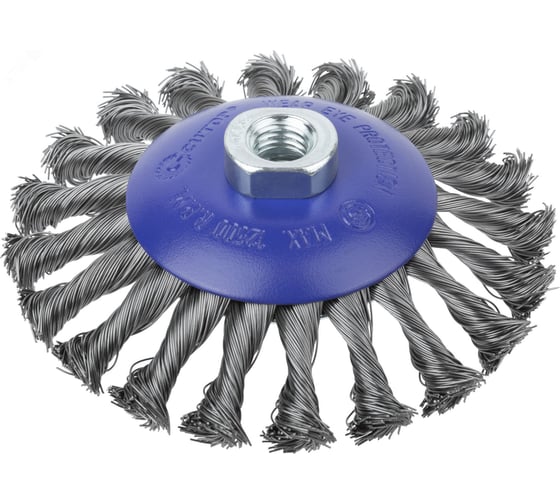 Изображение товара Щетка CUTOP Profi для УШМ, М14, тип Тарелка, крученая проволока 0.5 мм, 125 мм, блистер 82-907