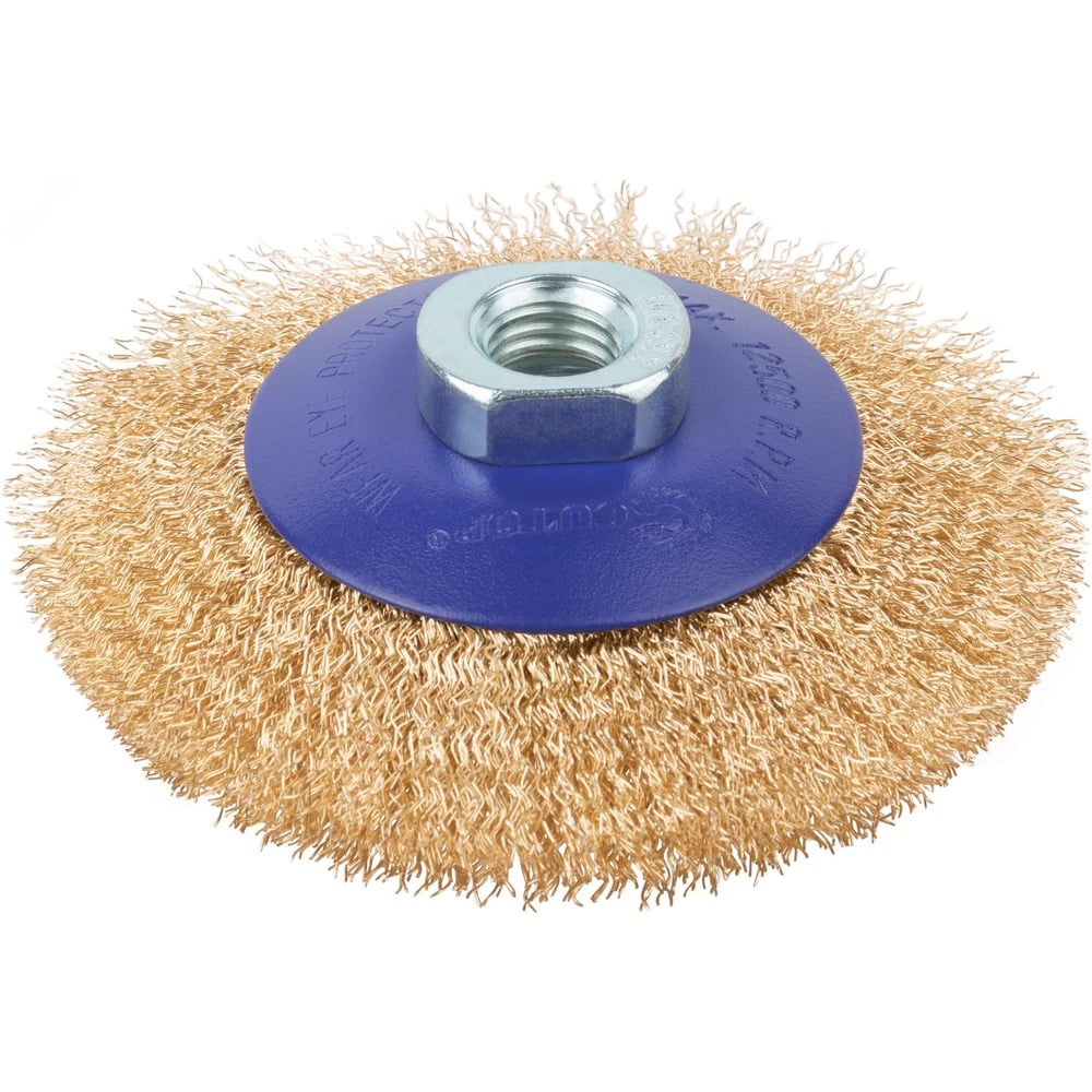 Изображение товара Щетка CUTOP Profi для УШМ, М14, тип Тарелка, латун. витая проволока 0.3 мм, 100 мм, блистер 82-901