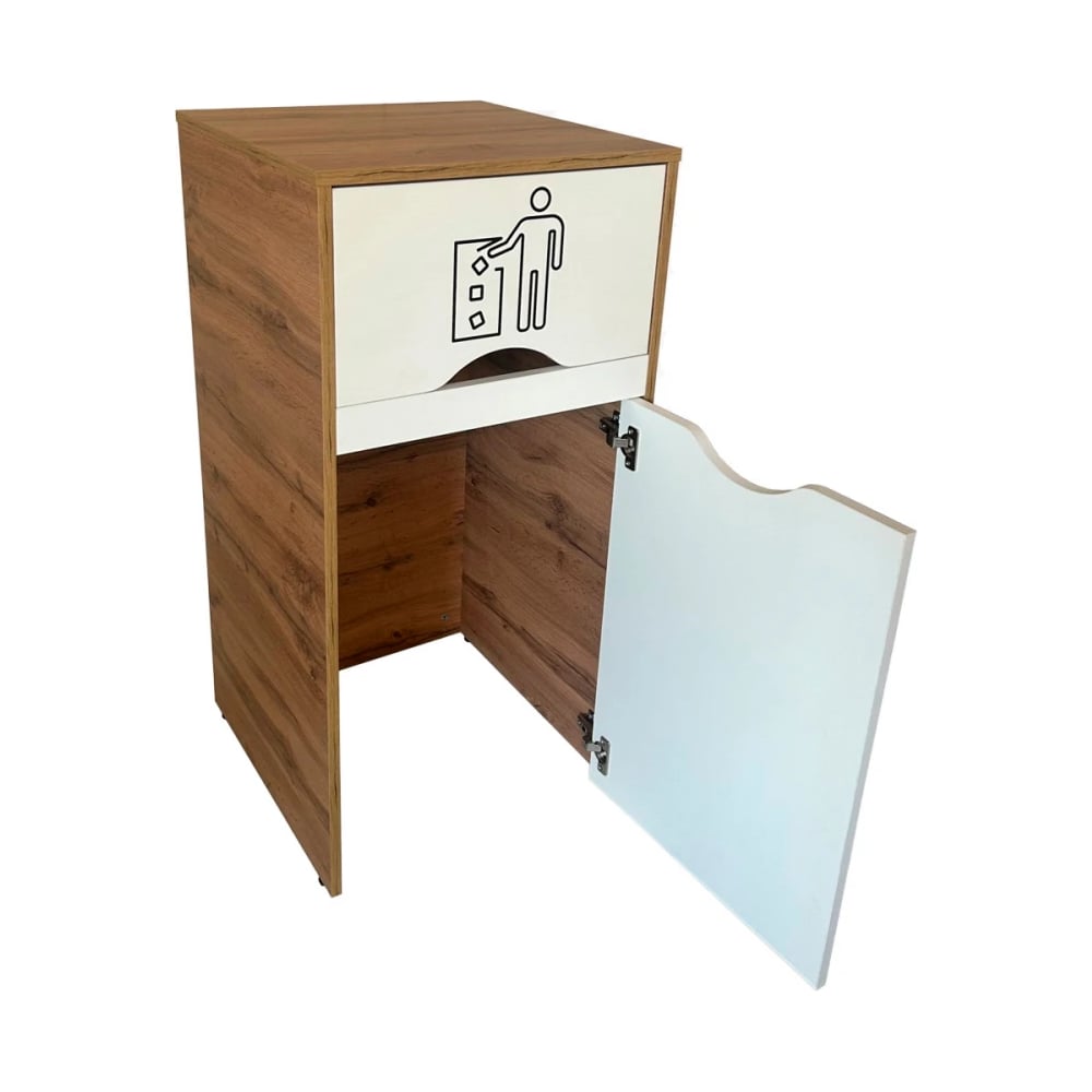 Изображение товара Урна для фудкорта ИП Маковчик Оди 1000 РВ цвет белый/дуб, в разборе, без держателя для мусорных пакетов VUOBDRV-5240013